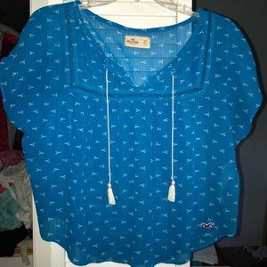 Blue Hollister top with Tassel strings